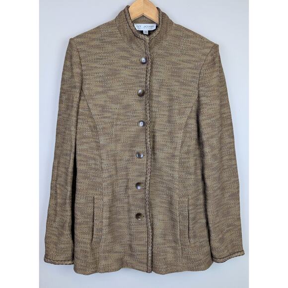 Vintage St John Santana Knit Sweater Jacket Green/Brown 14 - Picture 1 of 10